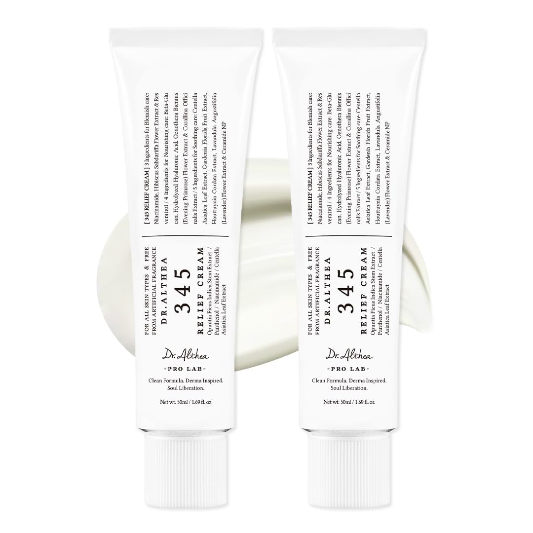 345 Relief Cream, Daily Face Moisturizer, Blemish Relief Care, Soothing Recovery & Moisture, Korean Vegan Skin Care for All Skin Types, 1.69 Fl Oz (Pack of 2)