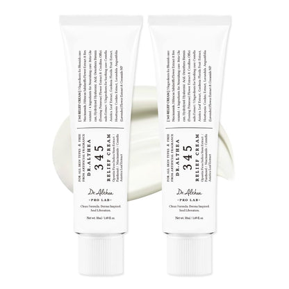 345 Relief Cream, Daily Face Moisturizer, Blemish Relief Care, Soothing Recovery & Moisture, Korean Vegan Skin Care for All Skin Types, 1.69 Fl Oz (Pack of 2)